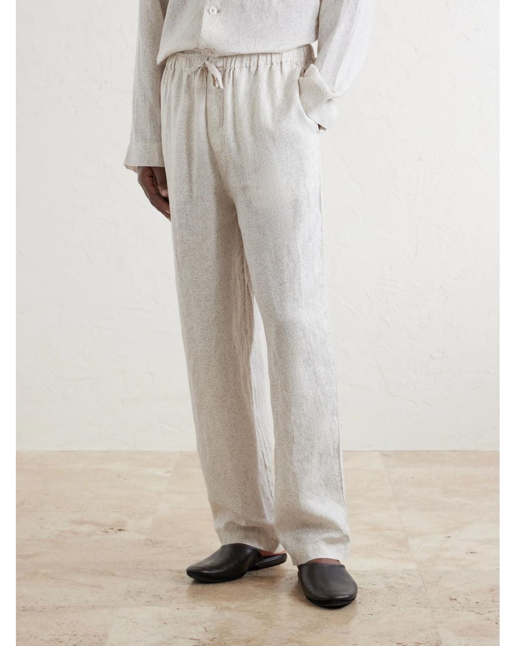 Derek Rose Natural Milan 31 Printed Linen Pyjama Set for men
