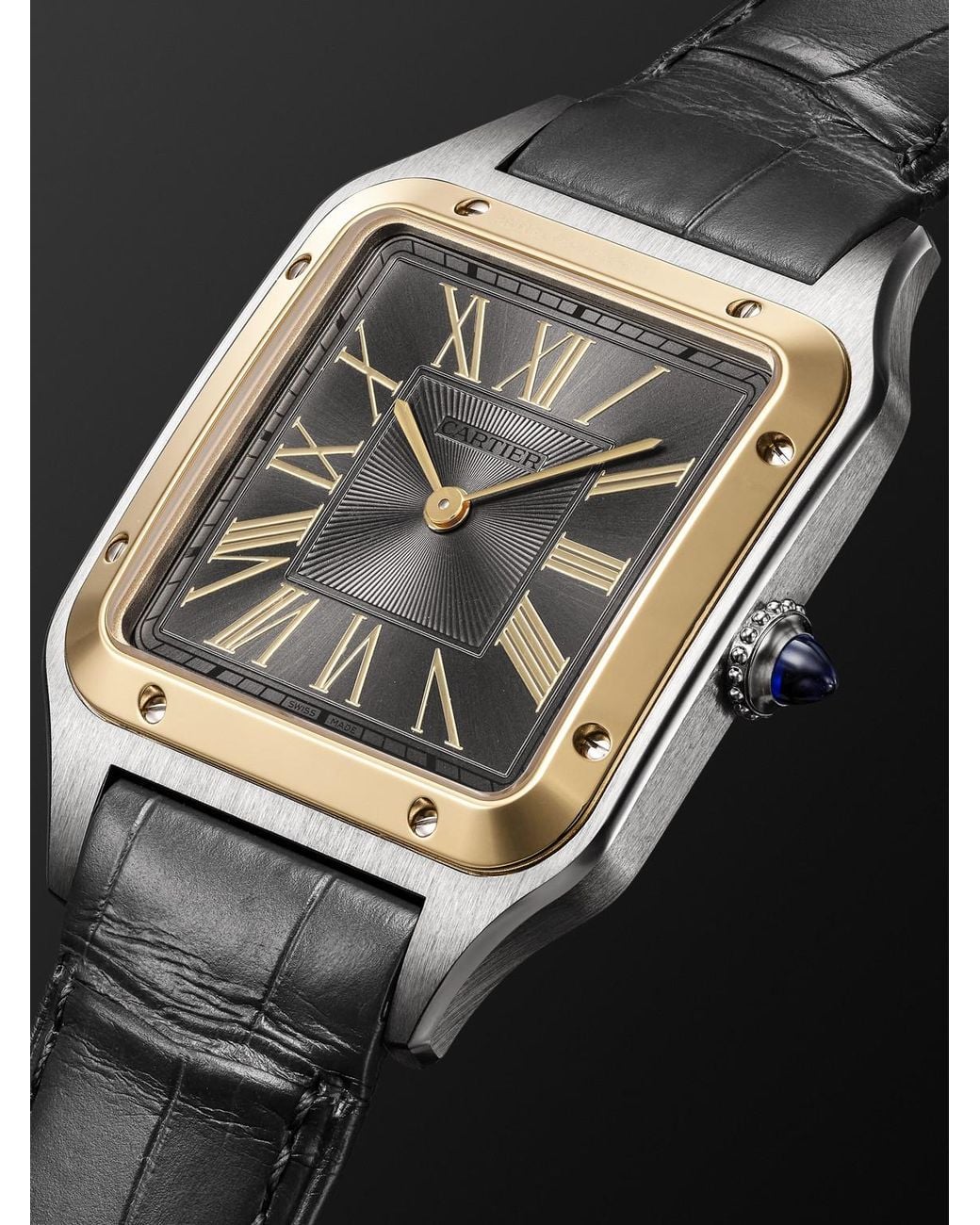 Cartier Black Santos-Dumont Large 18-Karat And Stainless Steel Watch, Ref. W2Sa0036 for men