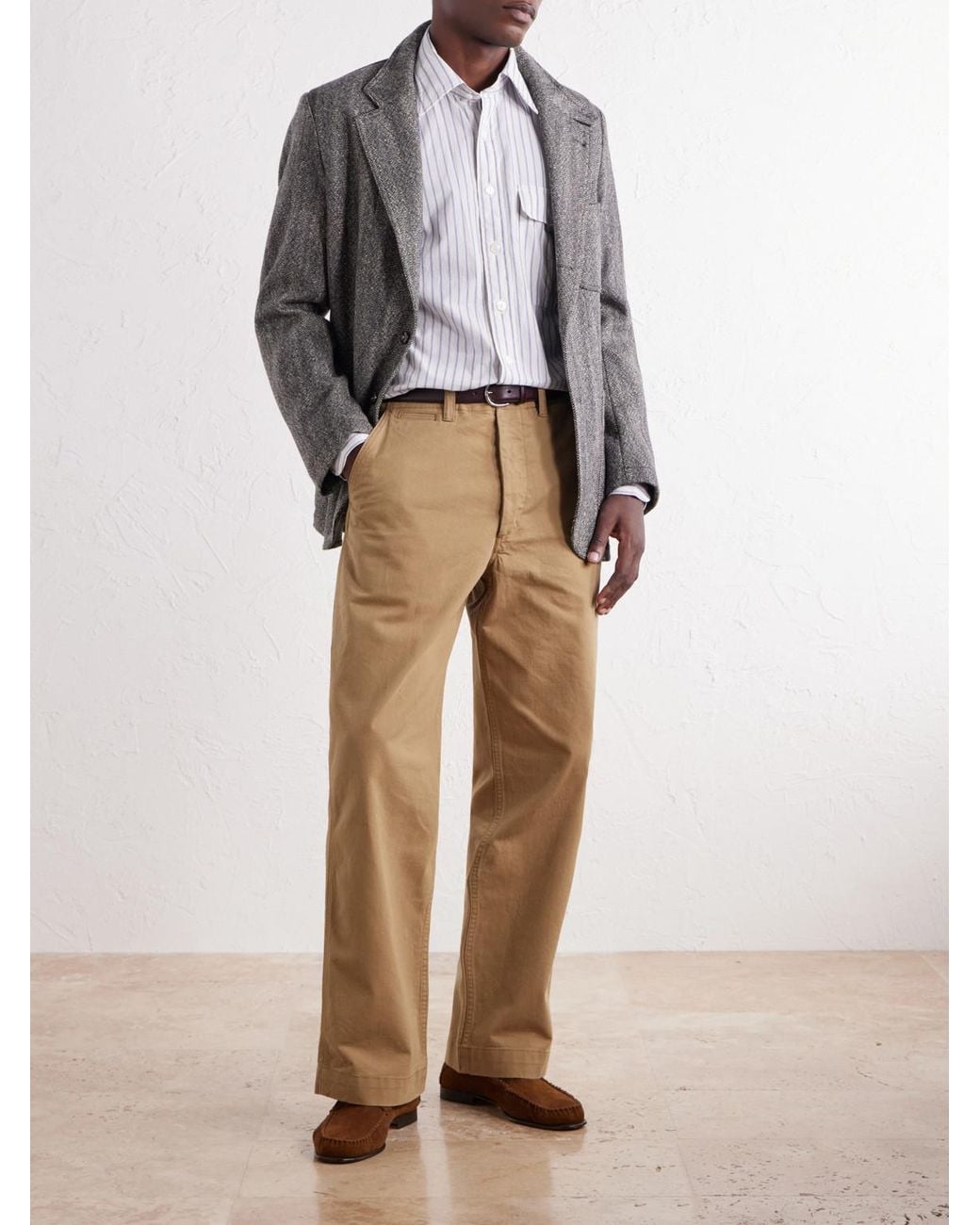 Drake's Natural Officer Chino Wide-Leg Cotton-Twill Trousers for men