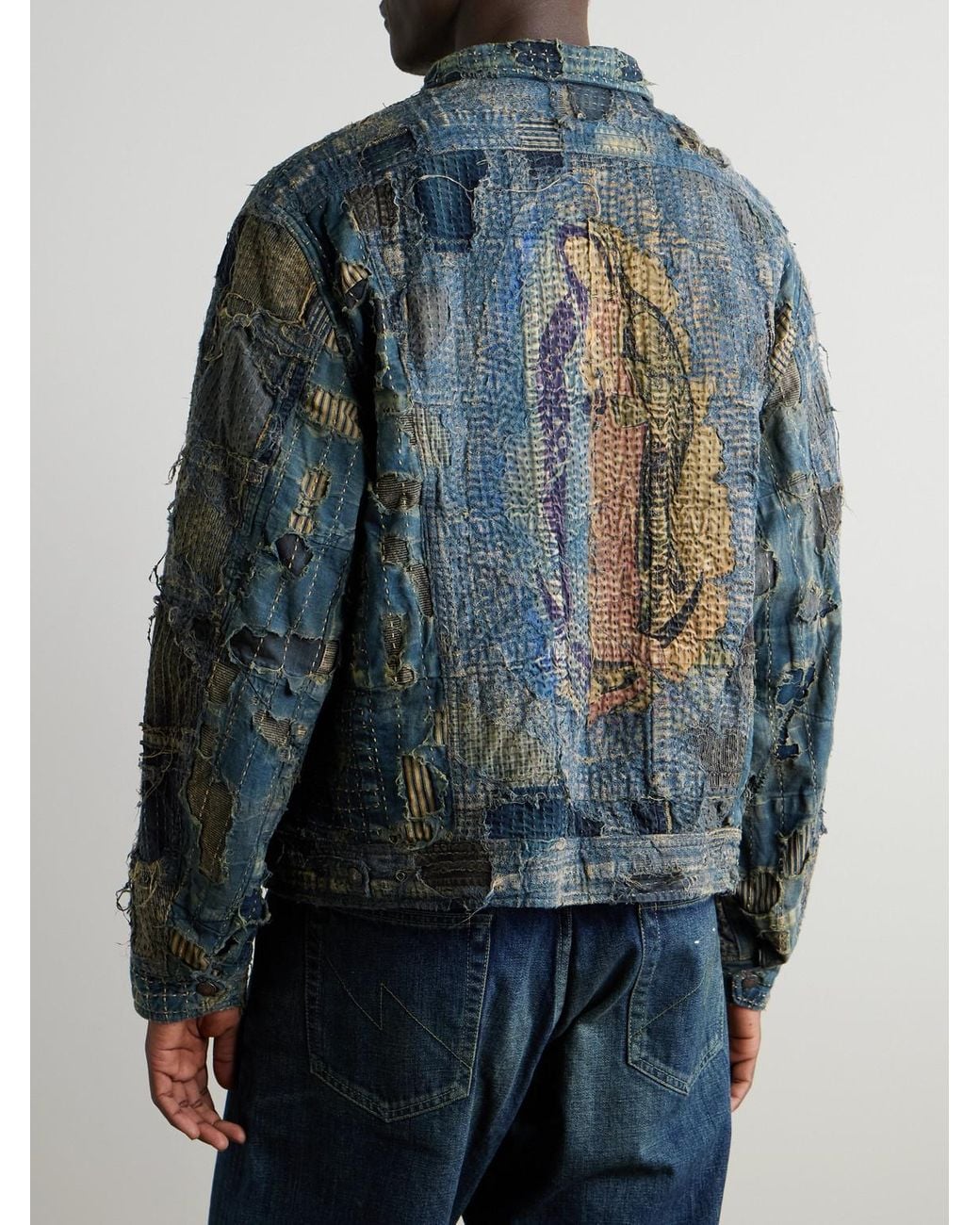 Kapital Blue Boro Distressed Patchwork Denim Jacket for men