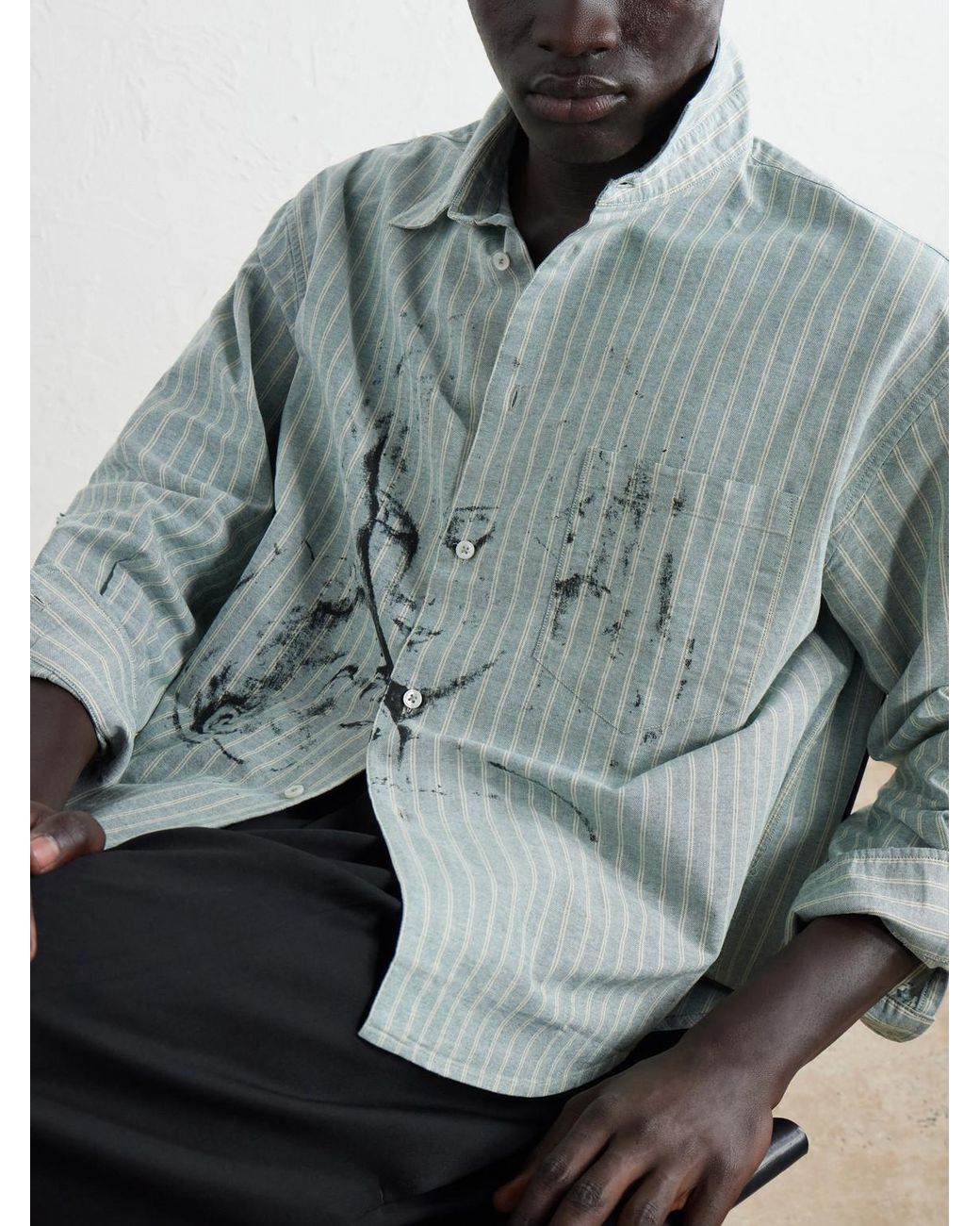 Enfants Riches Deprimes Blue Repaired Everyday Striped Printed Cotton Oxford Shirt for men