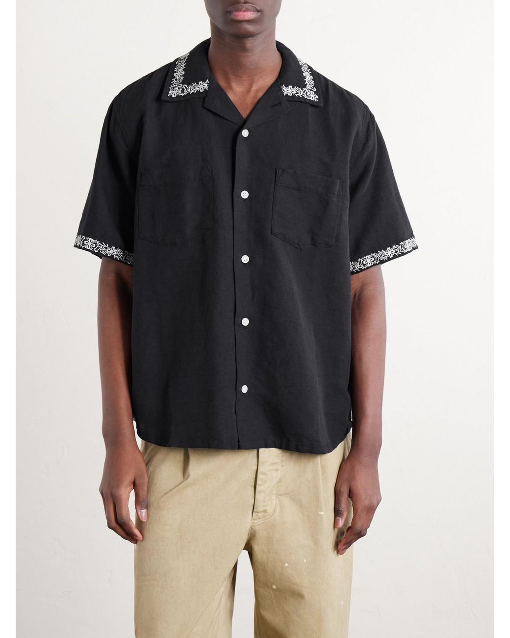 Corridor NYC Blue Harmony Camp-collar Embroidered Linen And Cotton-blend Shirt for men