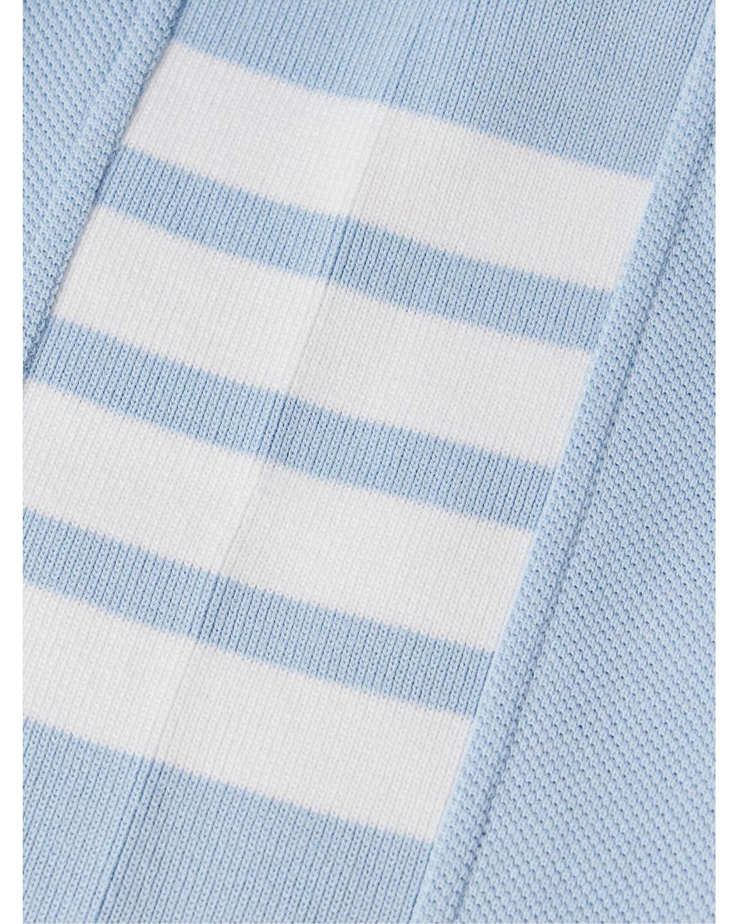 Thom Browne Blue Logo-Appliquéd Striped Cotton-Piqué T-Shirt for men