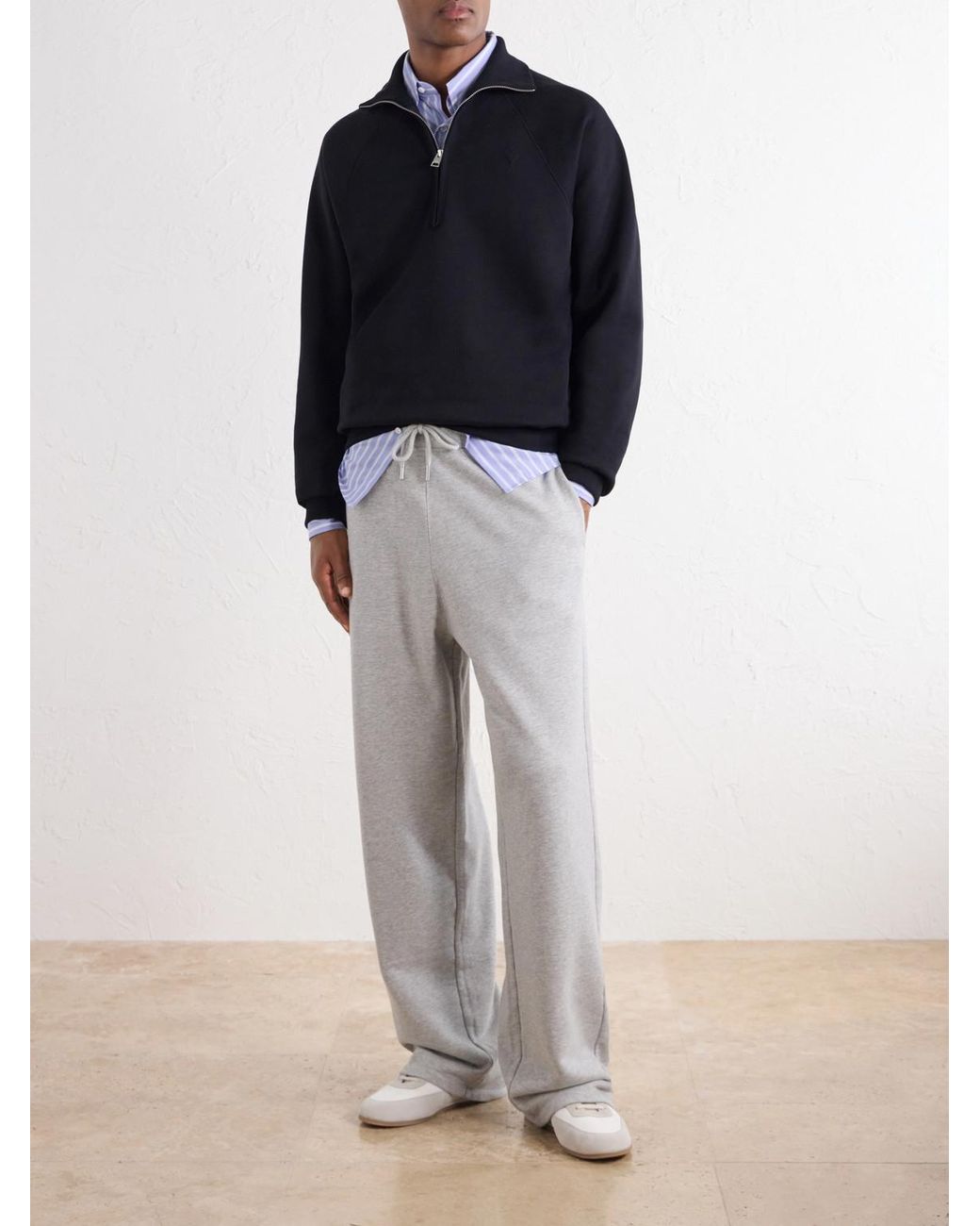 AMI White Straight-Leg Cotton-Blend Jersey Sweatpants for men