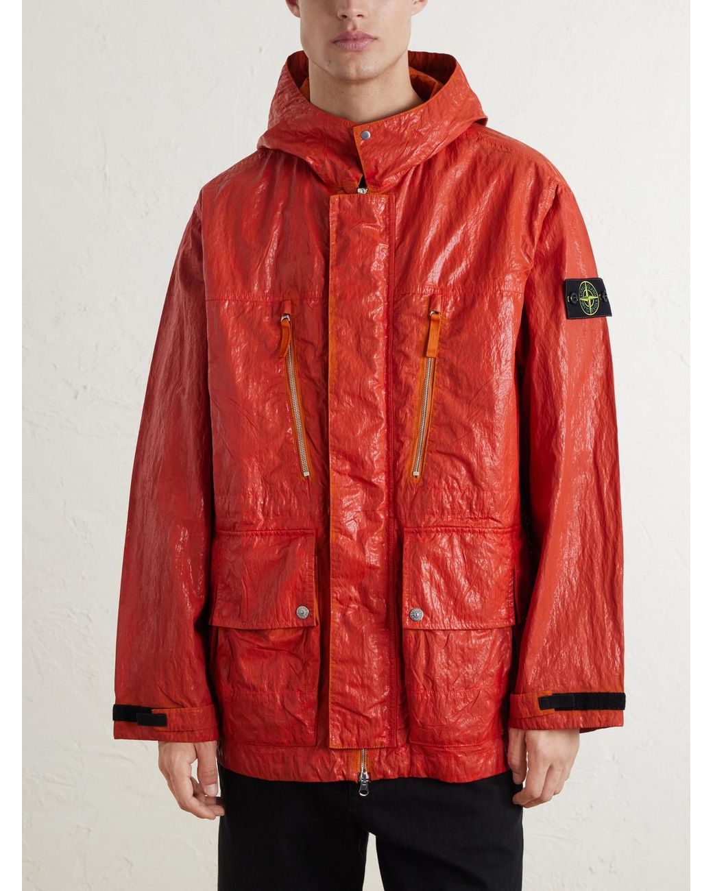 Stone Island Red Garment-Dyed Recycled Slick Nylon Tela-Tc Jacket for men