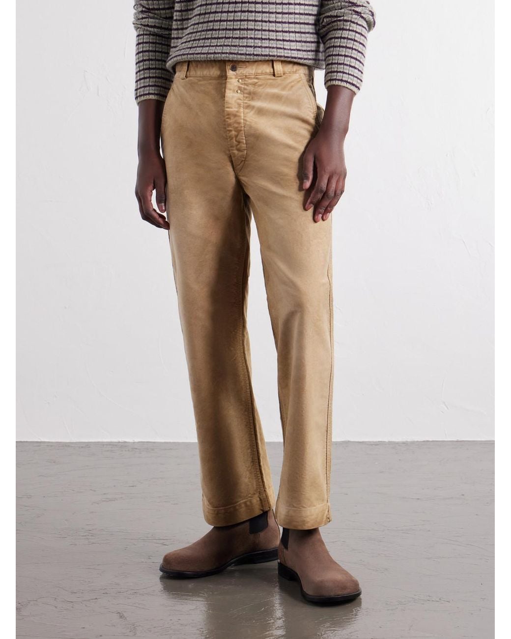 Auralee Natural Straight-Leg Garment-Dyed Cotton-Moleskin Trousers for men