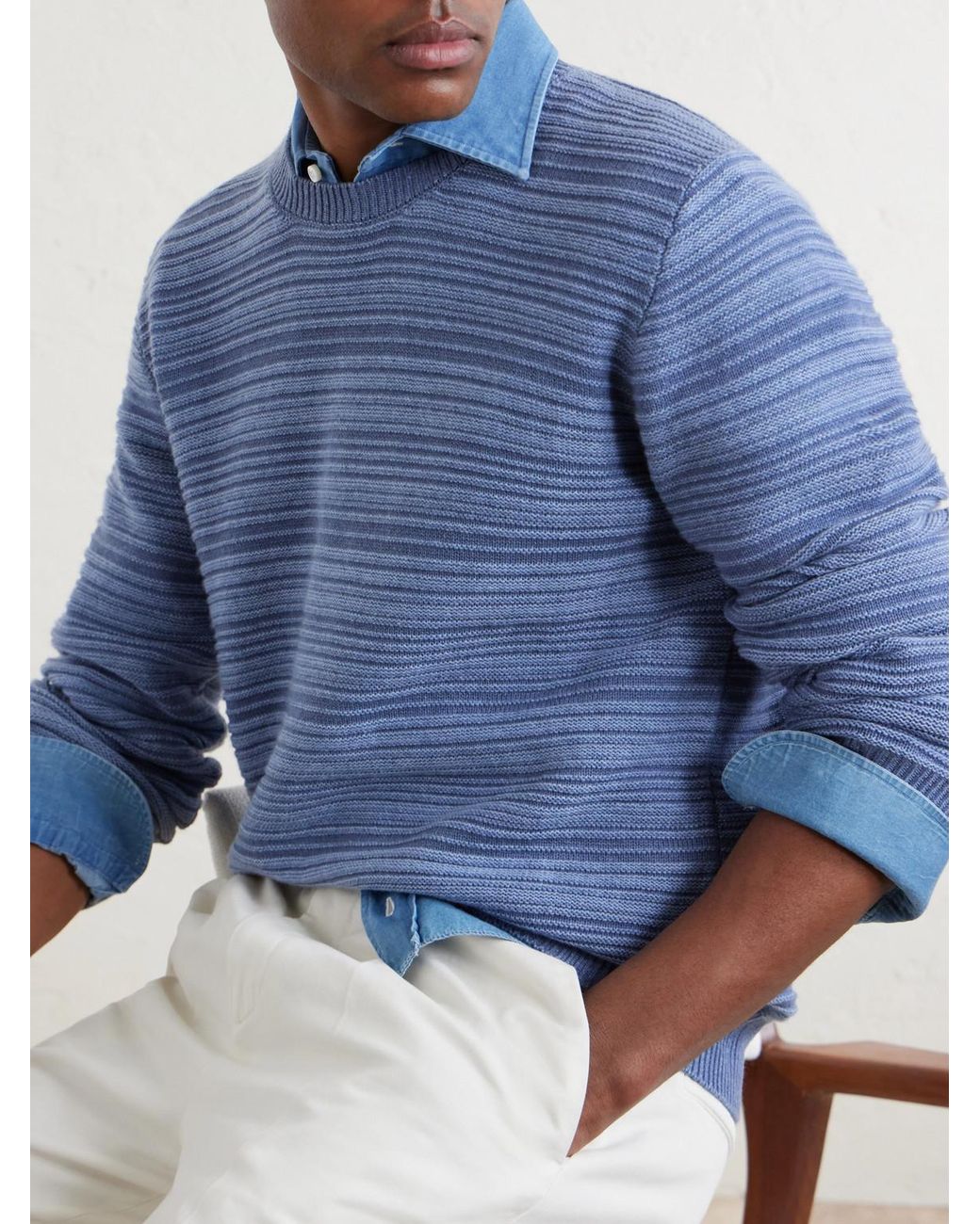 Canali Blue Striped Wool And Cashmere-Blend Sweater for men