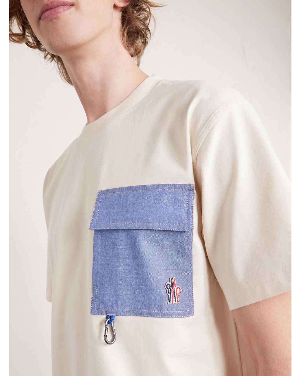 Moncler Natural Logo-Appliquéd Chambray-Trimmed Stretch Cotton-Jersey T-Shirt for men