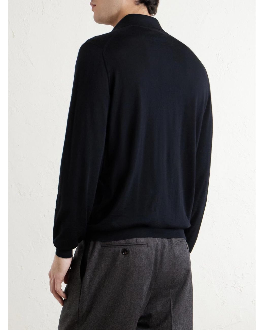 Brunello Cucinelli Black Virgin Wool And Cashmere-blend Polo Shirt for men