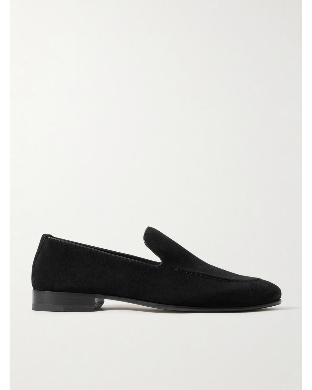 Manolo Blahnik Black Truro Leather-Trimmed Suede Loafers for men