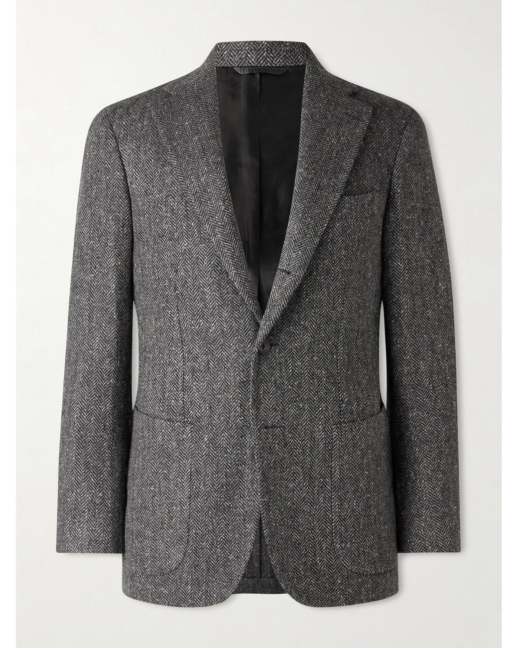 J. Mueser Black Waverly Herringbone Wool Blazer for men