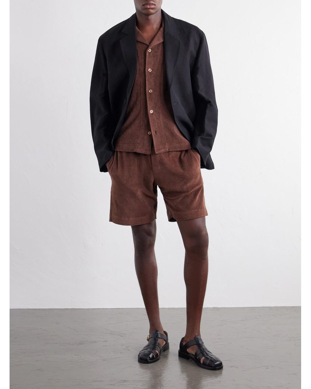 Orlebar Brown Brown Hawkin Camp-Collar Organic Cotton-Terry Shirt for men