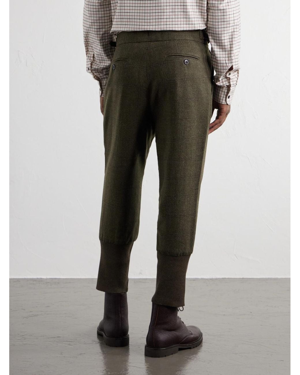 James Purdey & Sons Green Checked Pleated Wool-Tweed Trousers for men