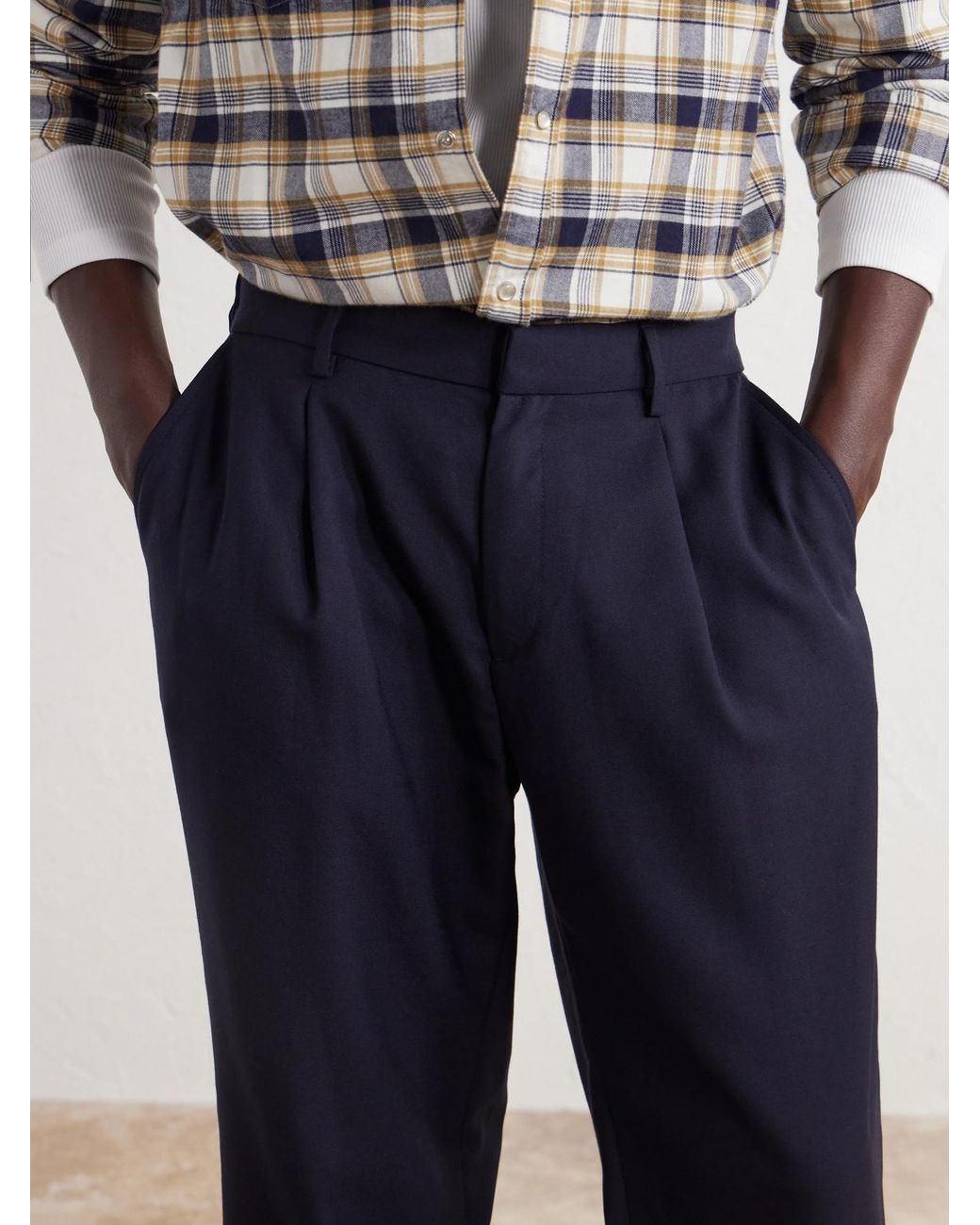 Mr P. Blue Wide-Leg Pleated Wool-Fresco Trousers for men