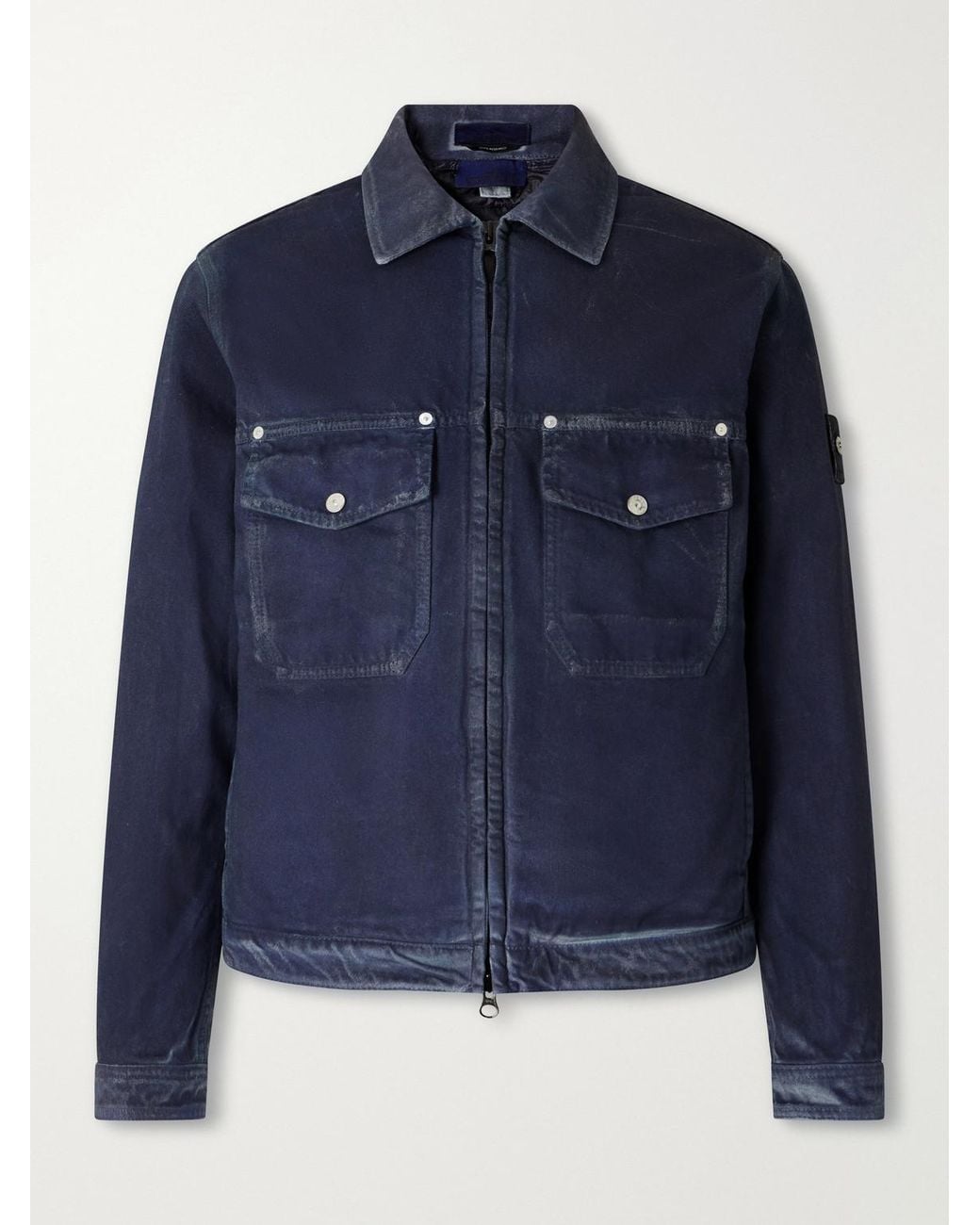 Stone Island Blue Denim Research Collection Garment-Dyed Reflective Padded Denim Jacket for men