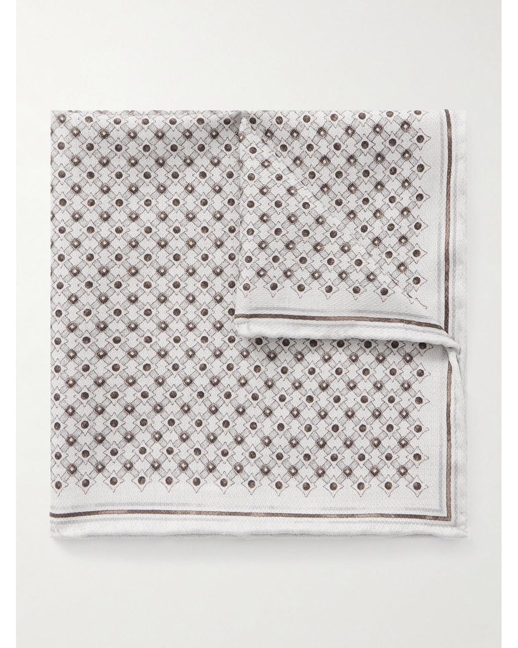 Brunello Cucinelli Gray Printed Silk Pocket Square for men