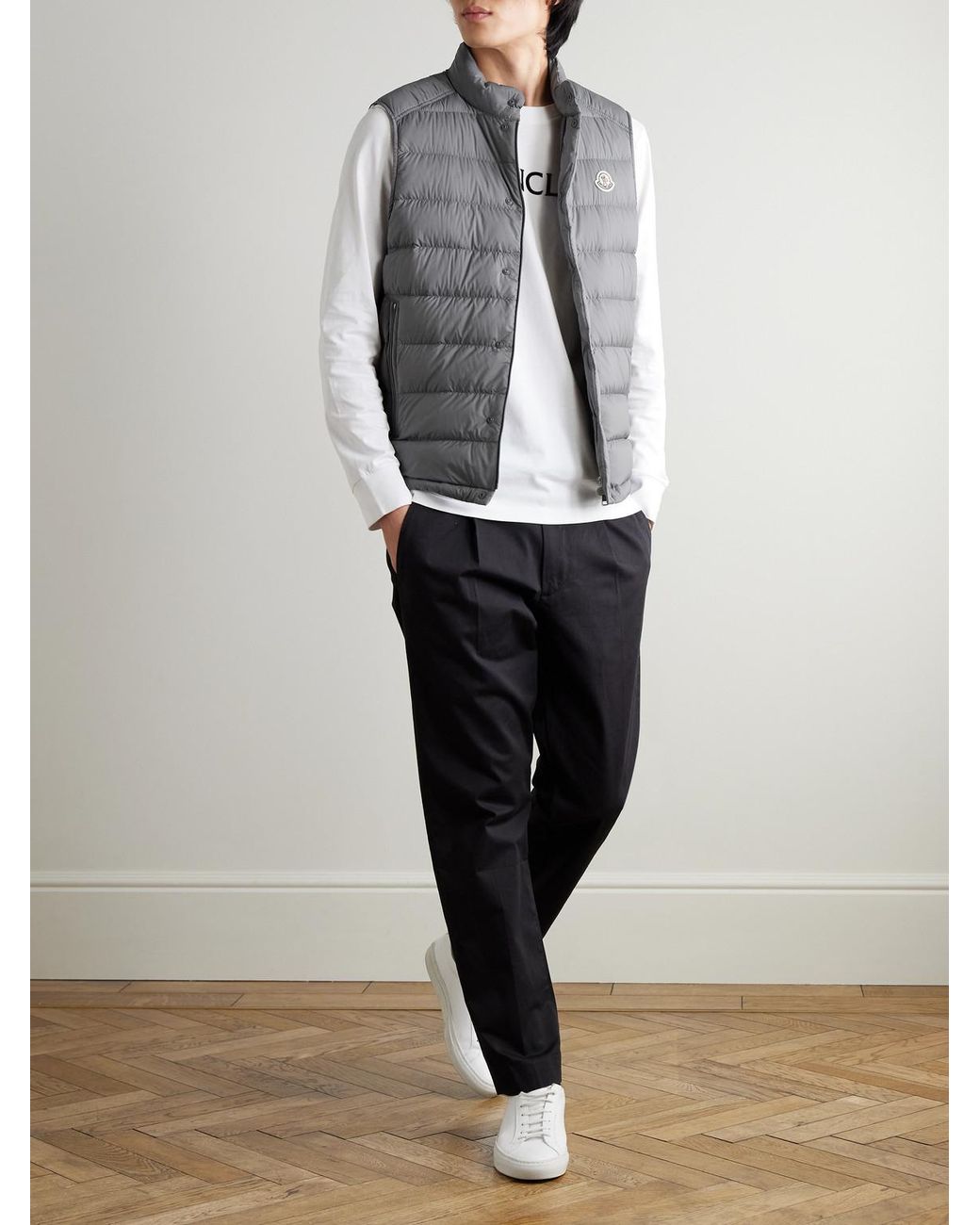 Moncler Gray Barthe Logo-Appliquéd Quilted Nylon Down Gilet for men