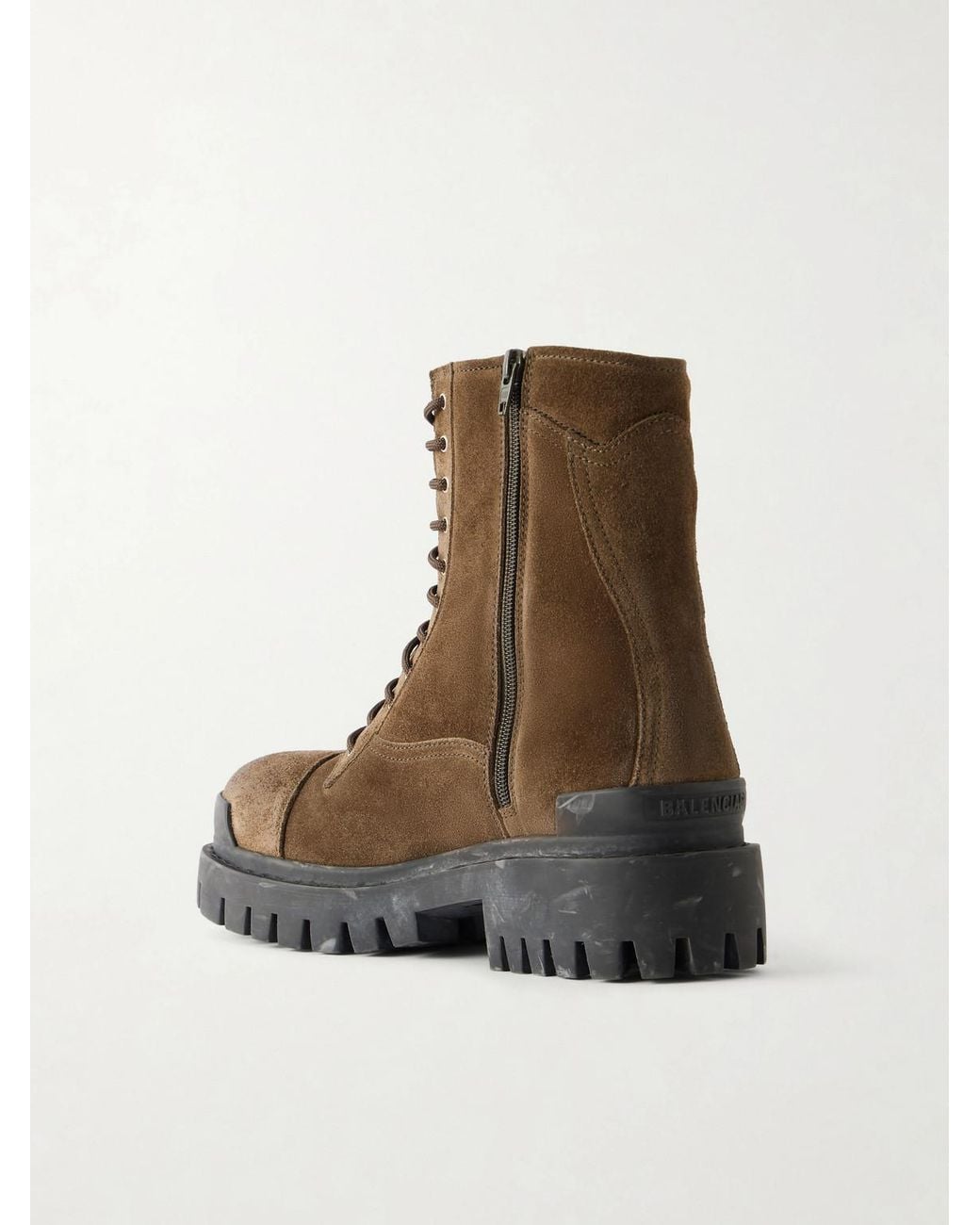 Balenciaga Brown Combat Strike Waxed Suede Lace-up Boots for men