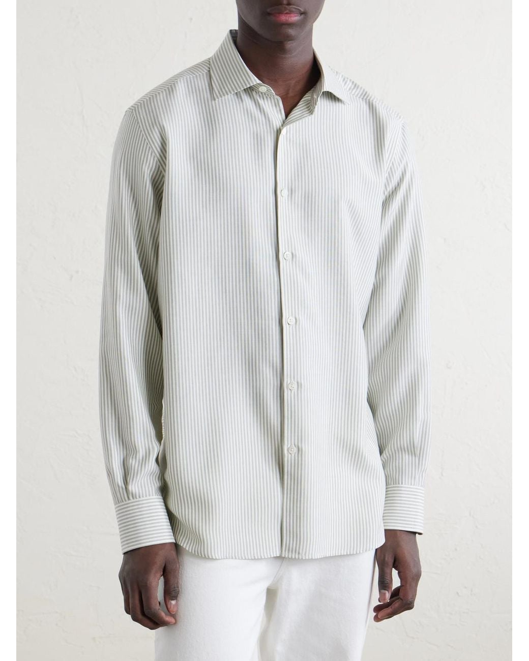Zegna White Striped Silk Shirt for men
