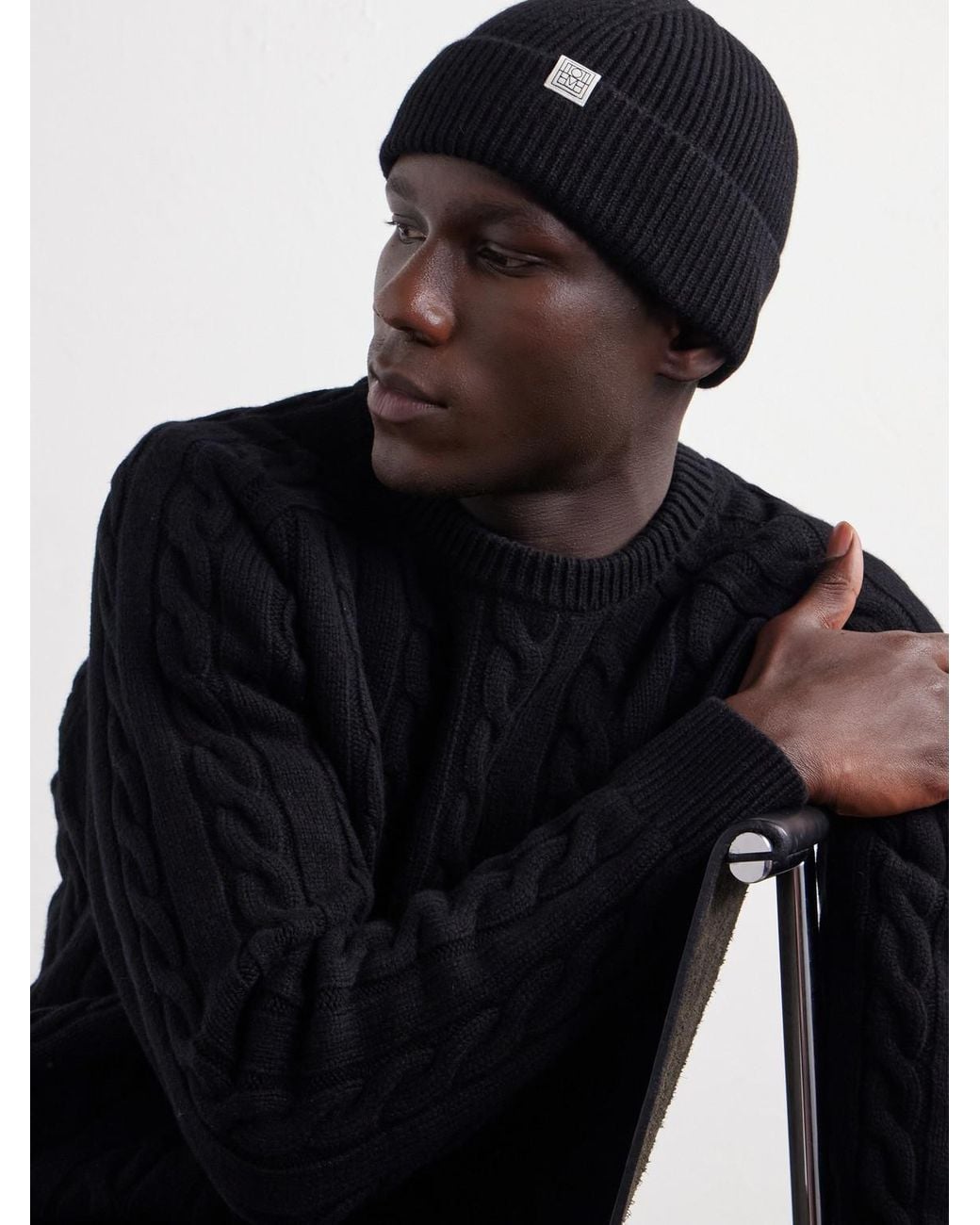 Totême Blue Cashmere Ribbed Beanie for men