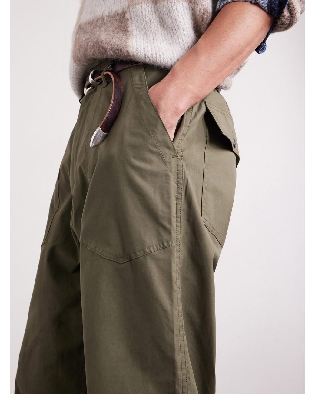 Monitaly Green Fatigue Wide-Leg Cotton Trousers for men