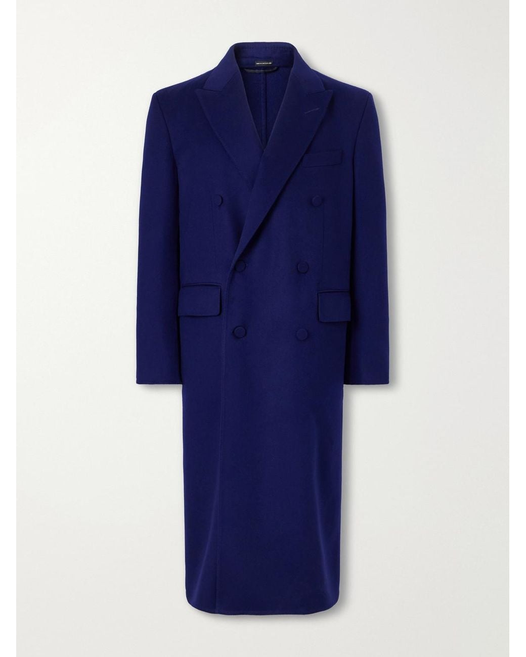 Tom Ford Blue Double-Breasted Brushed Wool And Cashmere-Blend Felt Coat for men