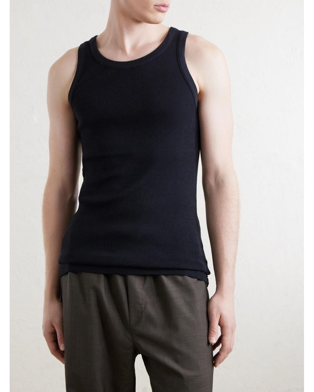 Auralee Blue Ribbed Organic Cotton-Jersey Tank Top for men