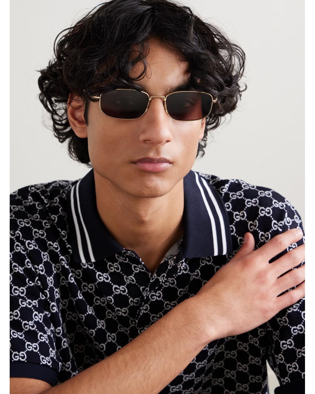 Gucci Metallic Bamboo Rectangular-Frame-Tone Sunglasses for men