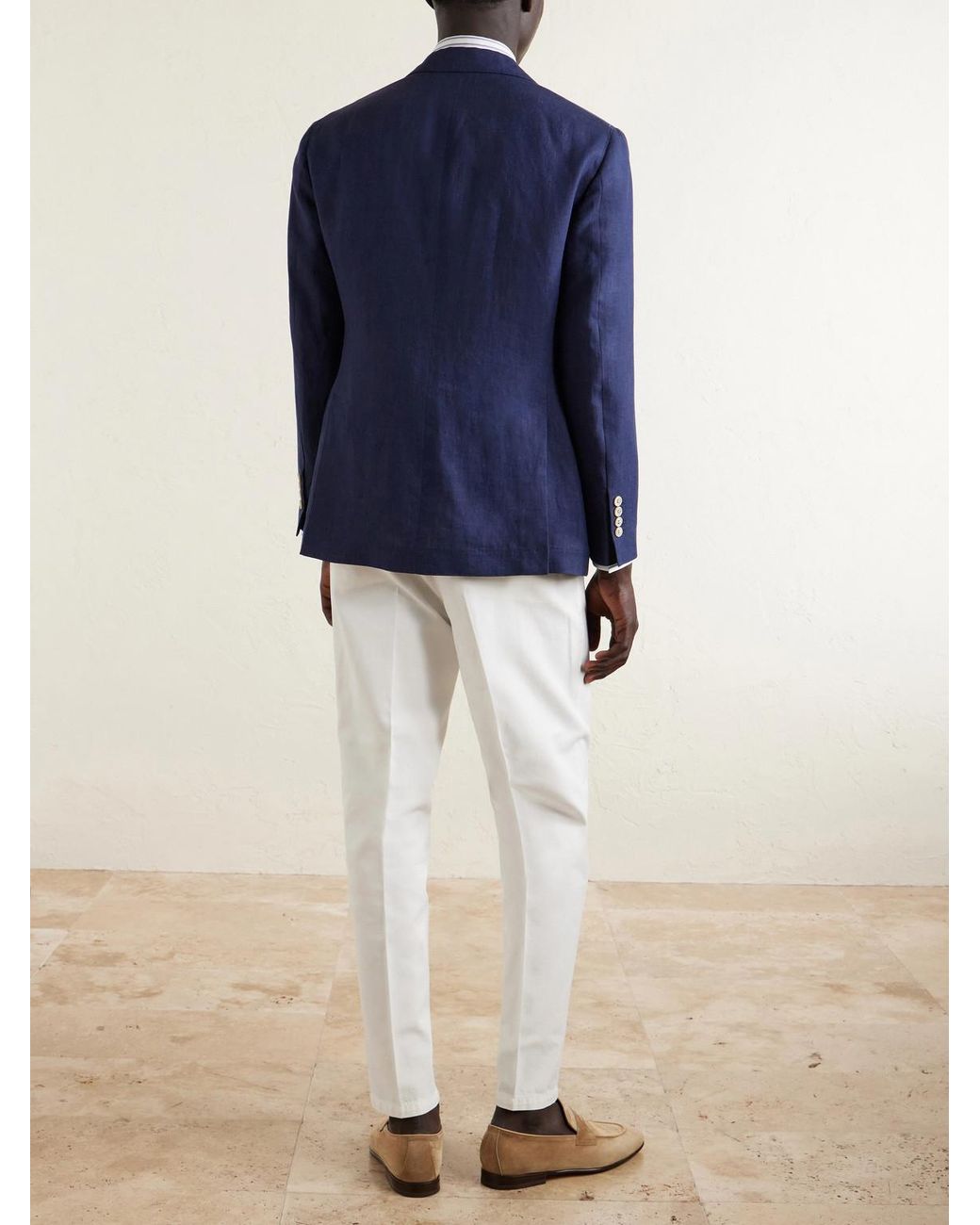 Brunello Cucinelli Blue Linen Suit Jacket for men