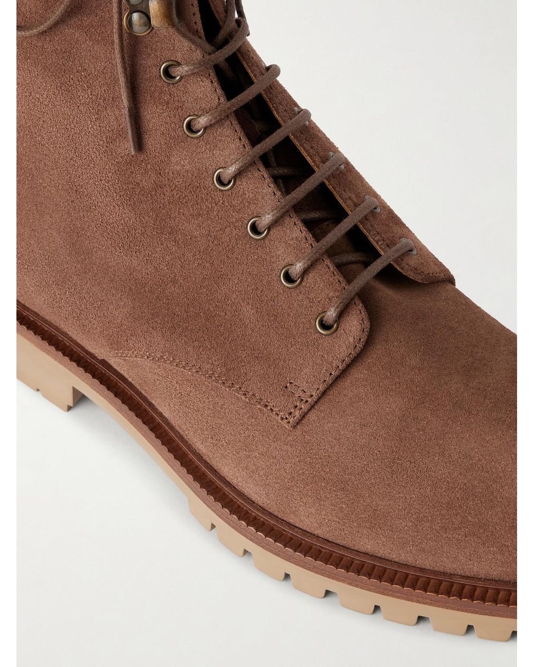 Brunello Cucinelli Brown Suede Lace-Up Boots for men