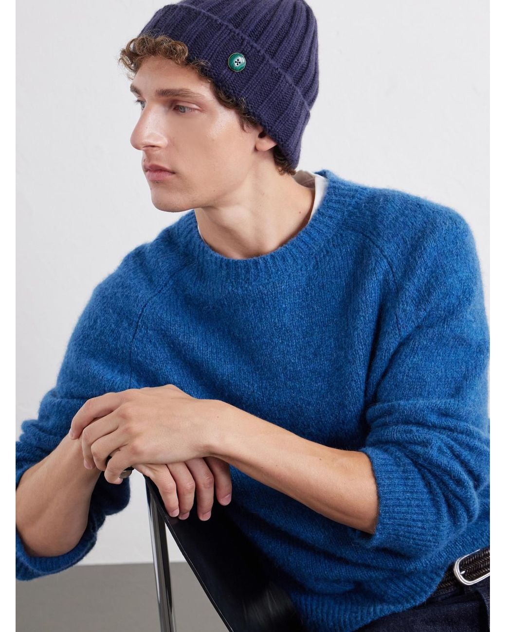 God's True Cashmere Blue Malachite-Embellished Ribbed Cashmere Beanie for men