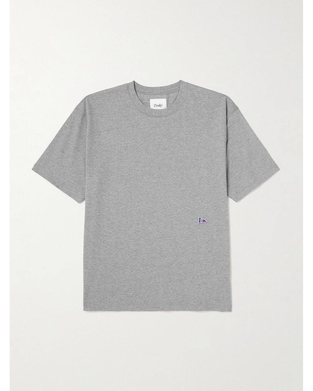 Drake's Gray Him Hiking Logo-embroidered Cotton-jersey T-shirt for men