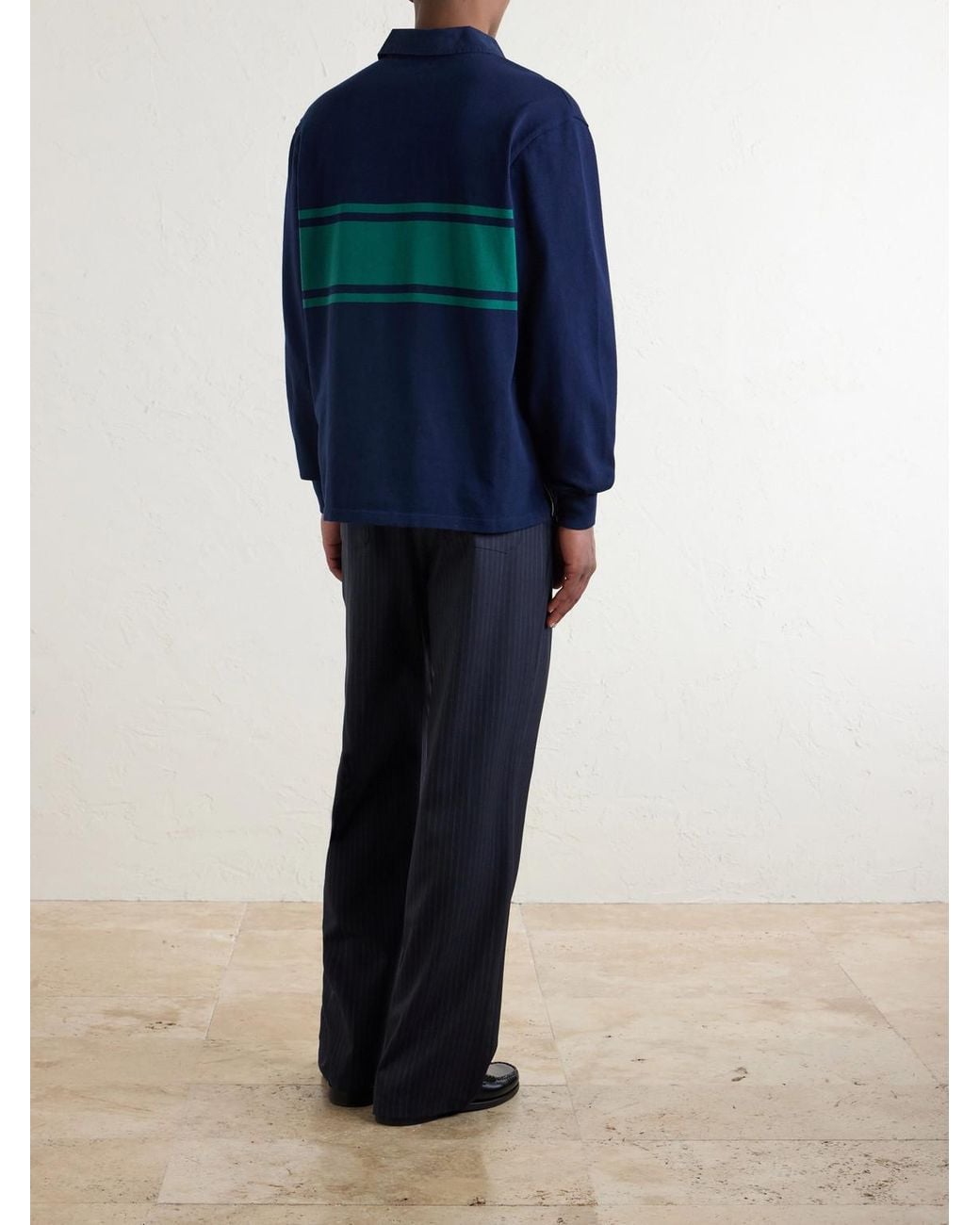 Aimé Leon Dore Blue Logo-Embroidered Cotton-Jersey Polo Sweater for men