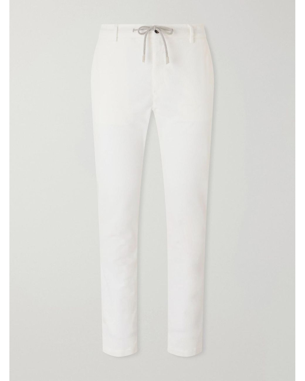 Eleventy White Straight-Leg Cotton-Blend Corduroy Drawstring Trousers for men