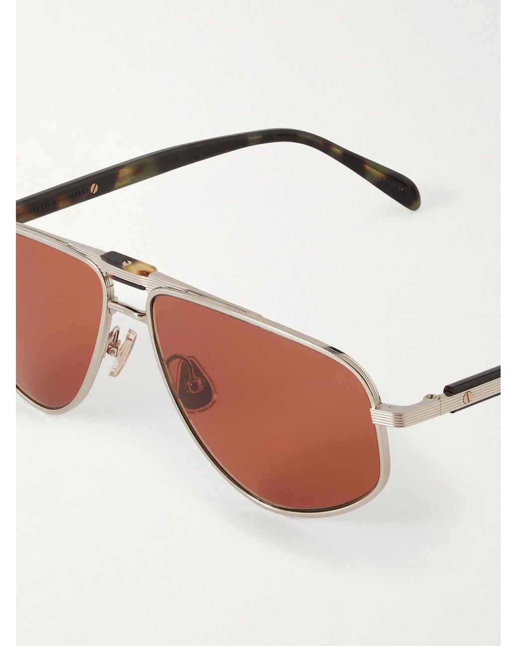 Brunello Cucinelli Brown Double-Bridge Aviator-Style-Tone Titanium And Tortoiseshell Acetate Sunglasses for men