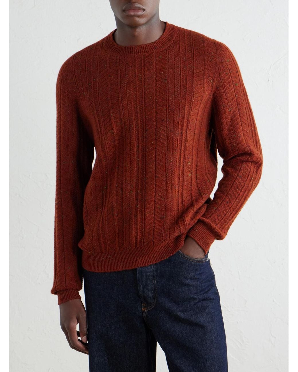 Inis Meáin Red Herringbone Merino Wool And Cashmere-Blend Sweater for men