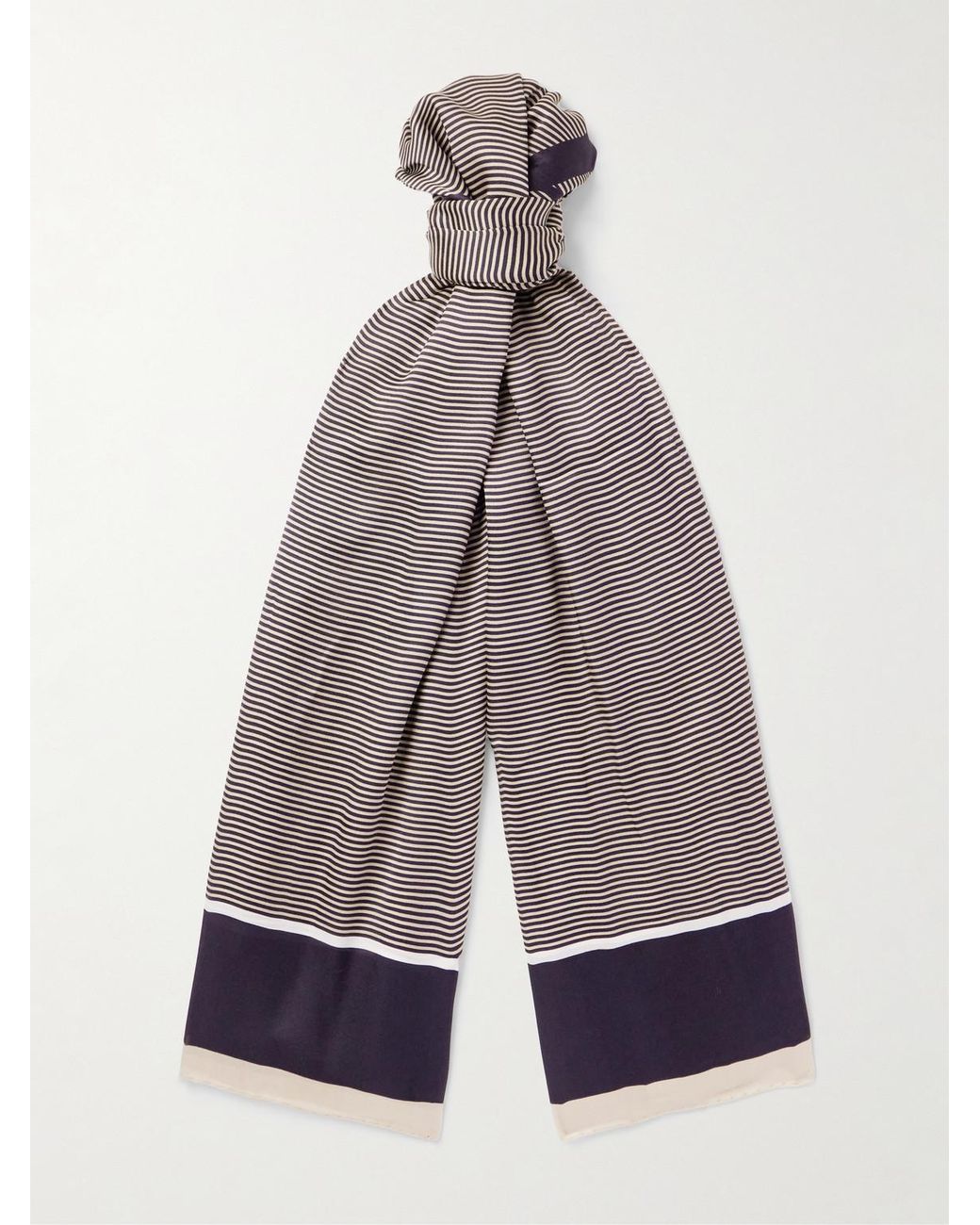 Saint Laurent Gray Logo-Print Striped Silk-Satin Scarf for men