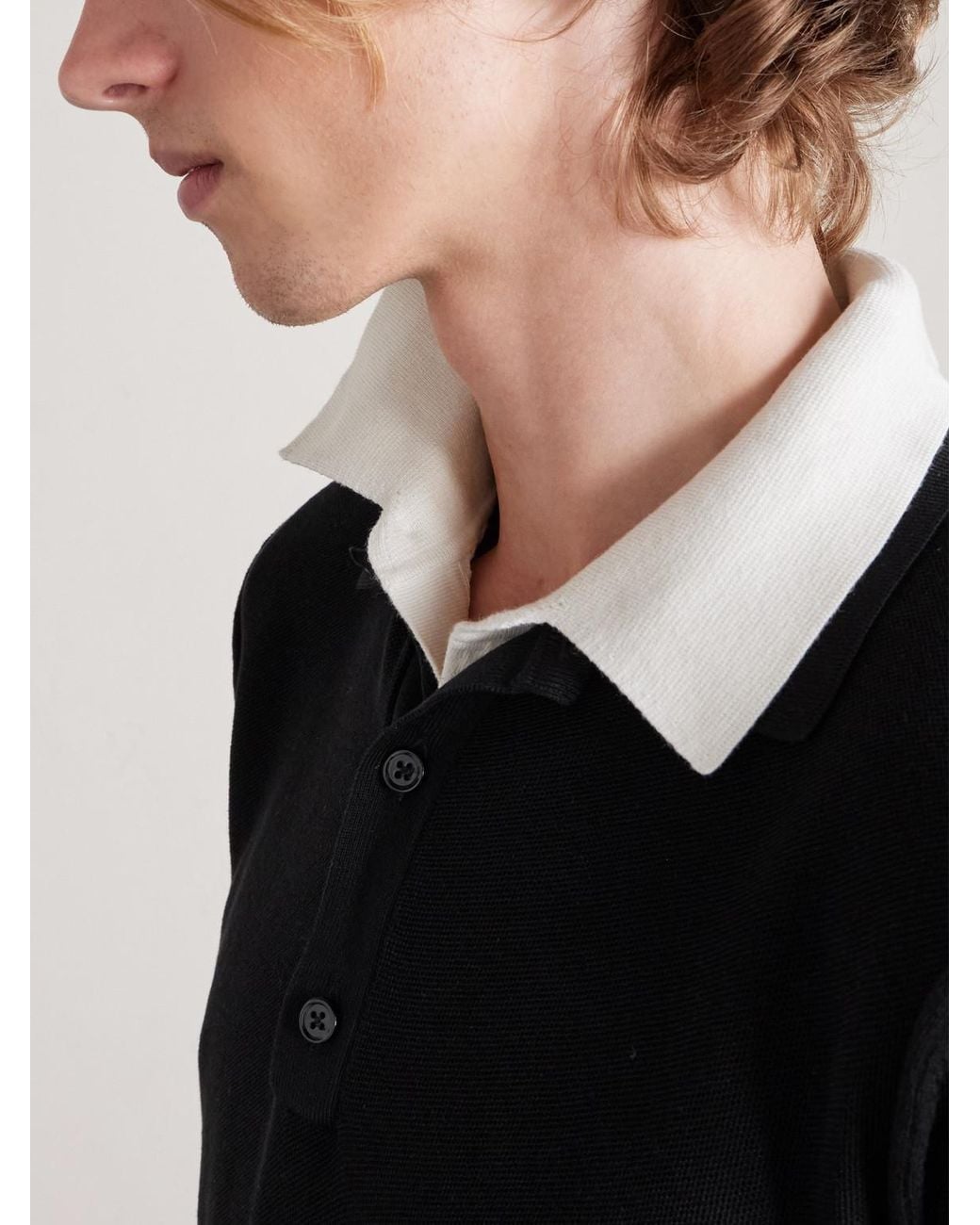 Tom Ford Black Slim-fit Lyocell And Cotton-blend Piqué Polo Shirt for men