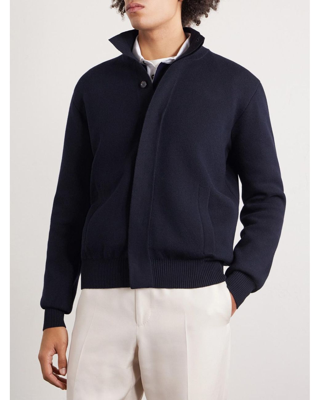 Dunhill Blue Cotton And Cashmere-blend Bomber Jacket for men