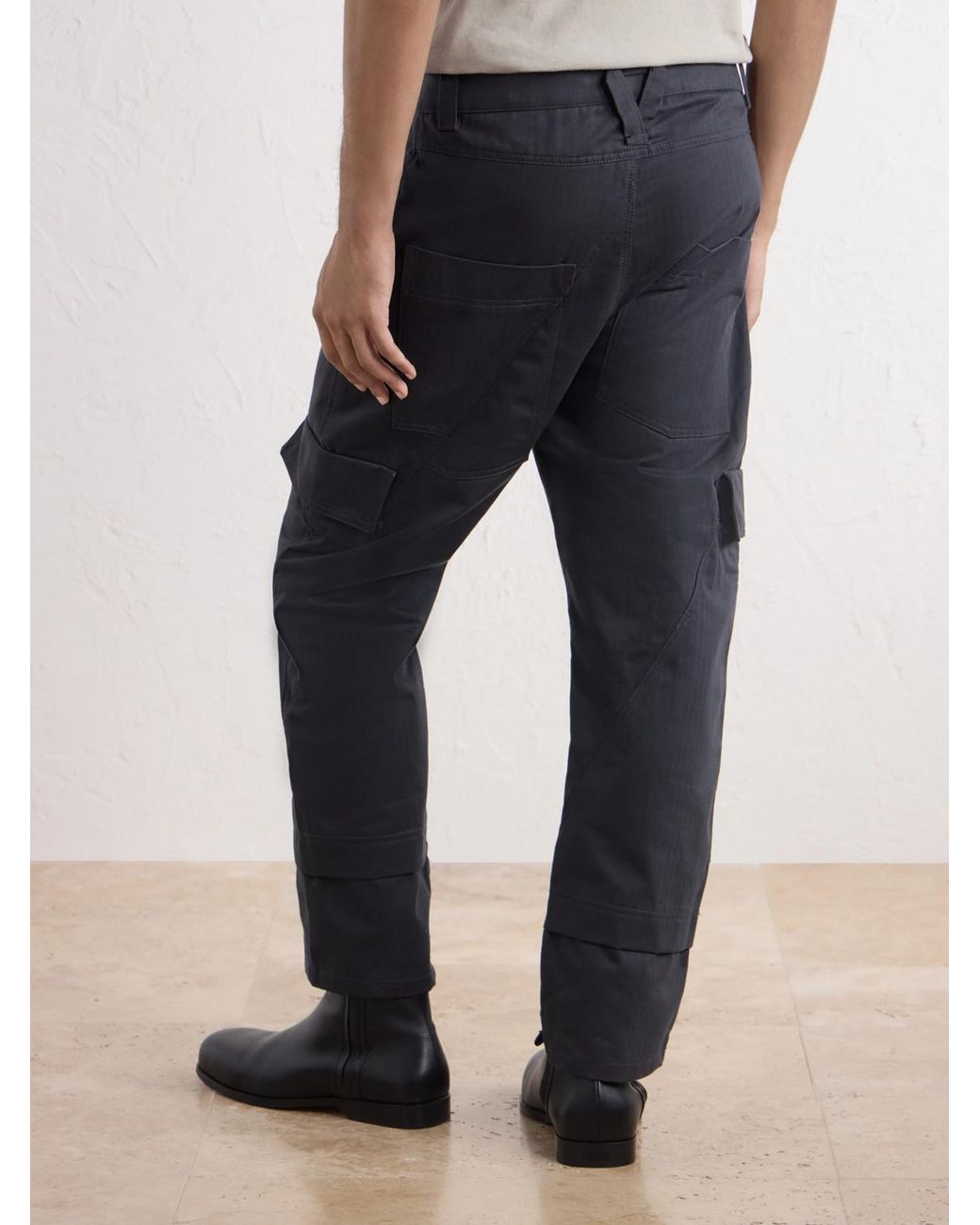 ADON Gray Straight-Leg Cotton Herringbone Trousers for men