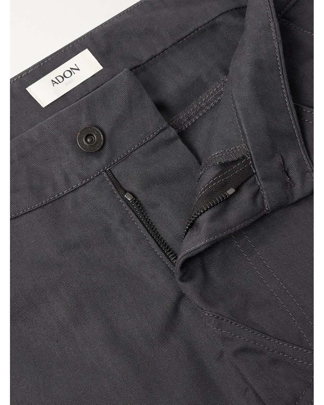 ADON Gray Straight-Leg Cotton Herringbone Trousers for men