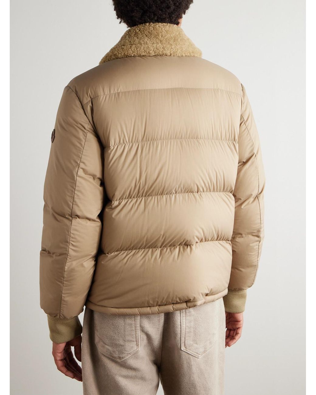 Moncler Natural Tonnay Shearling-Trimmed Suede Down Jacket for men