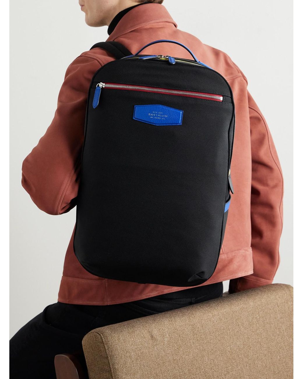 Smythson Blue Norton Leather-trimmed Econyl® Backpack for men