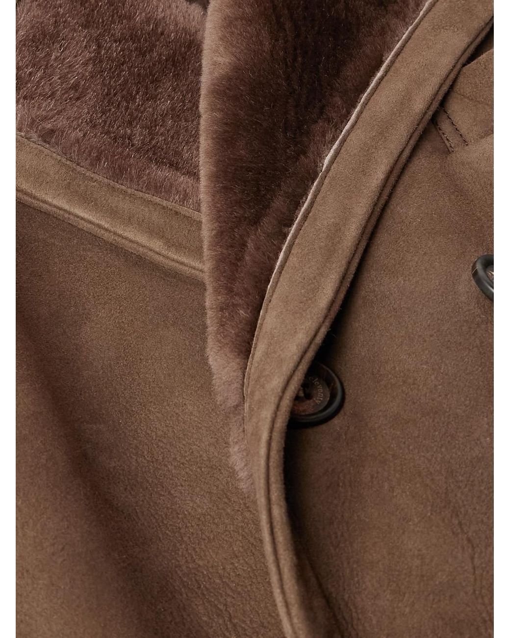 Eleventy Brown Double-Breasted Shearling Overcoat for men