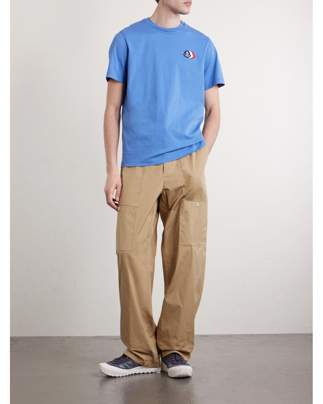Moncler Blue Logo-Appliquéd Cotton-Jersey T-Shirt for men