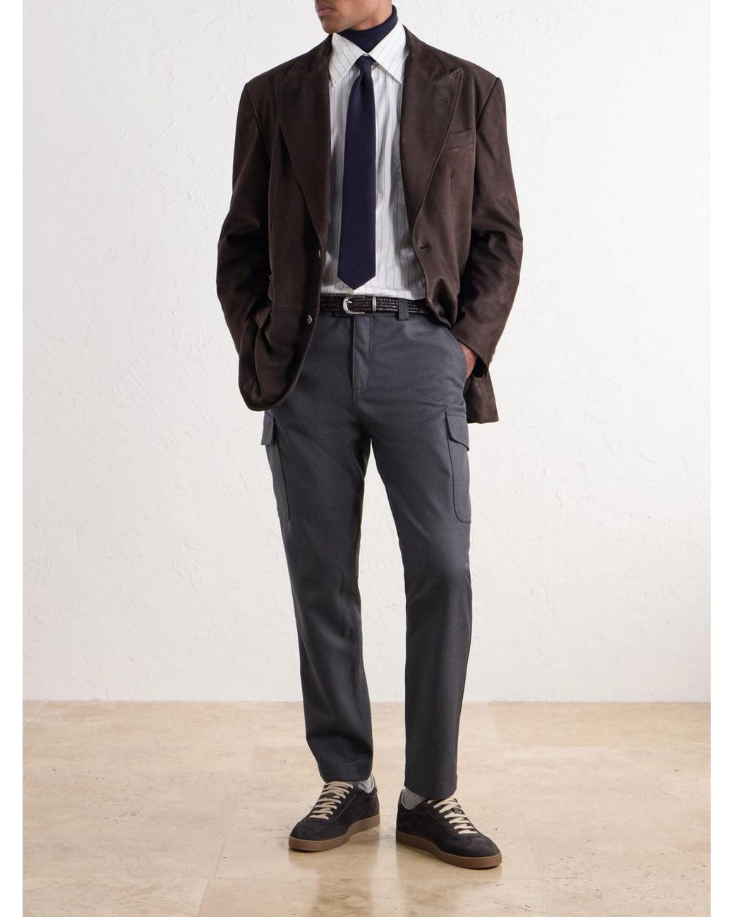 Brunello Cucinelli Blue Tapered Virgin Wool-Twill Cargo Trousers for men