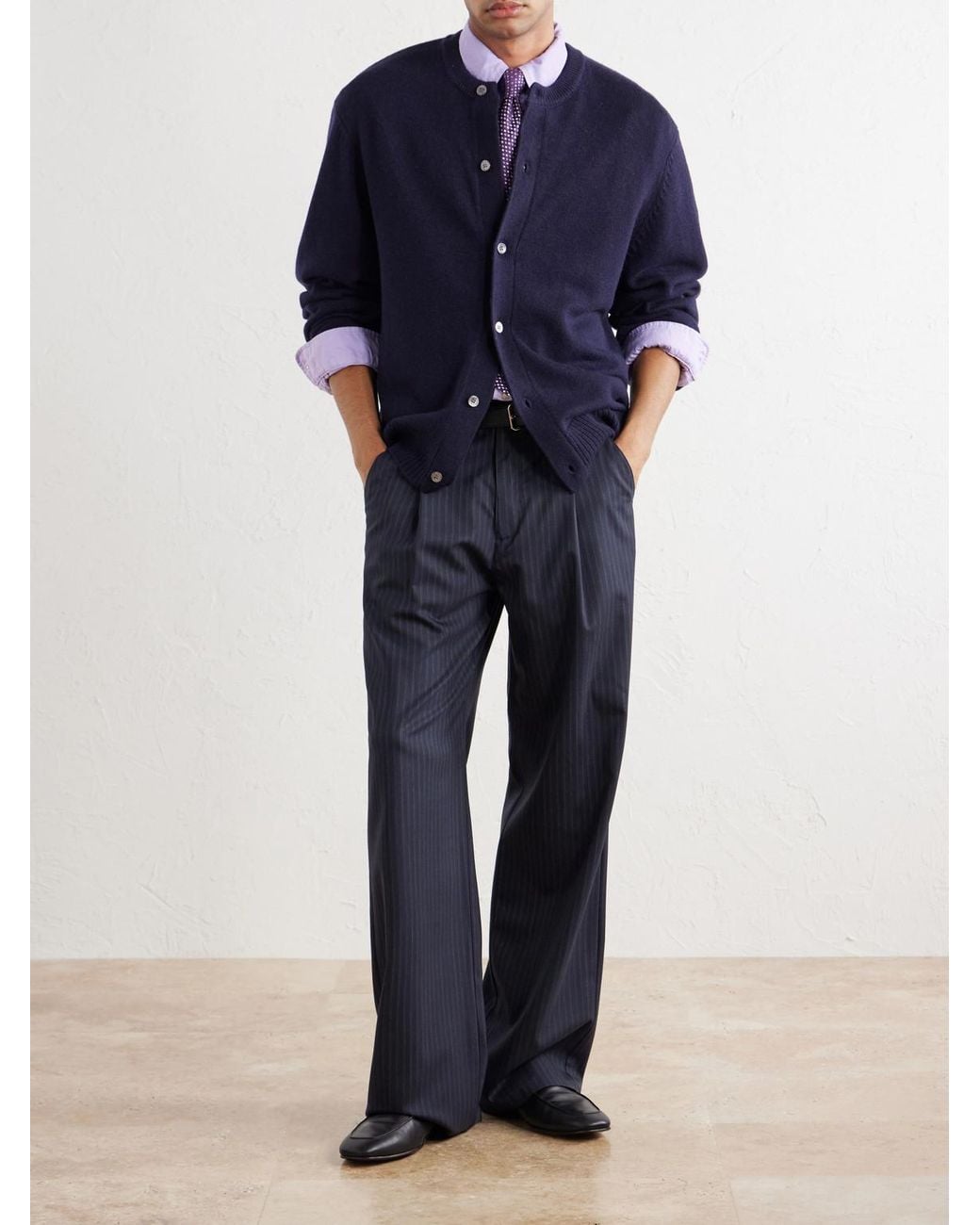Officine Generale Blue Manoe Merino Wool And Cashmere-Blend Cardigan for men