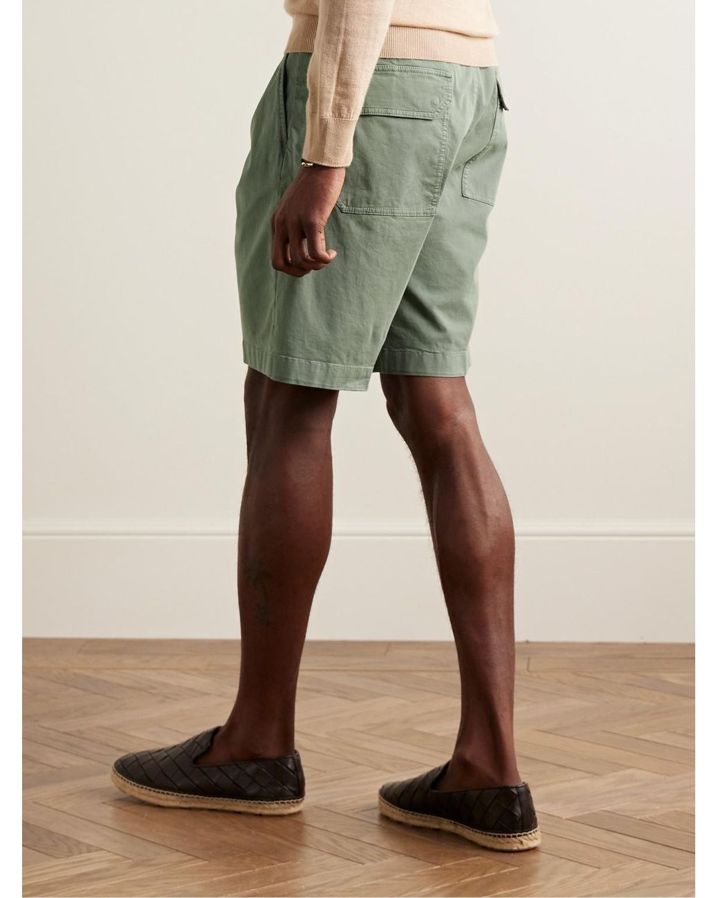 Canali Straight leg Pleated Cotton blend Twill Bermuda Shorts in Green for Men Lyst UK