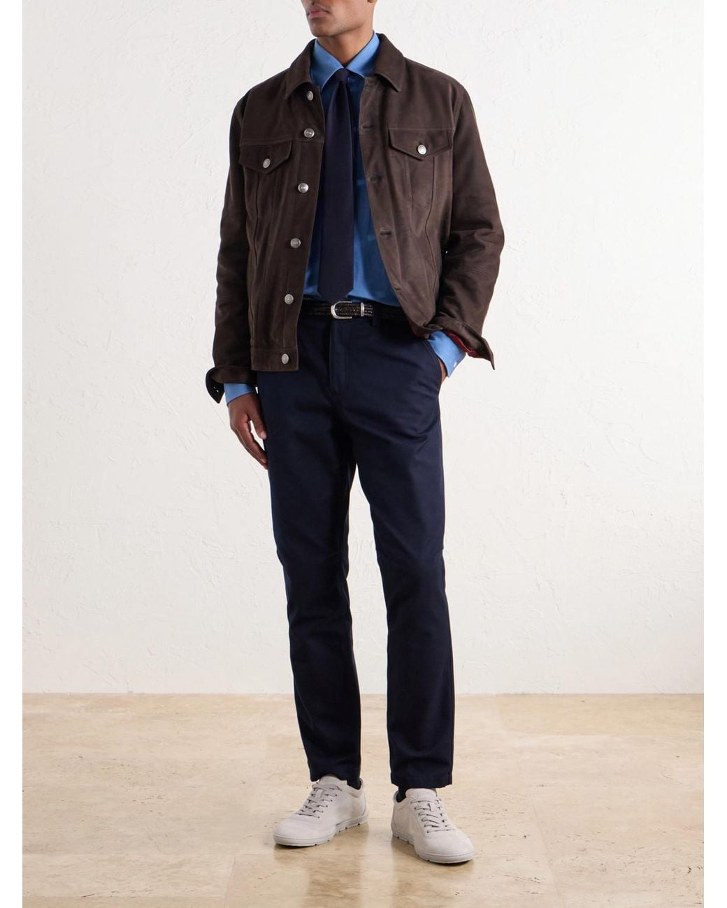 Brunello Cucinelli Black Pintucked Suede Jacket for men