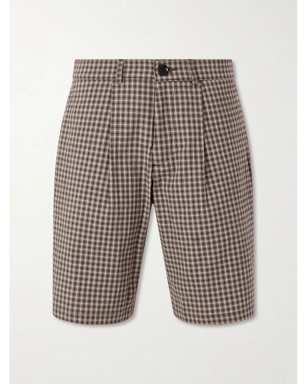 Oliver Spencer Gray Leaman Straight-Leg Pleated Checked Cotton-Blend Shorts for men